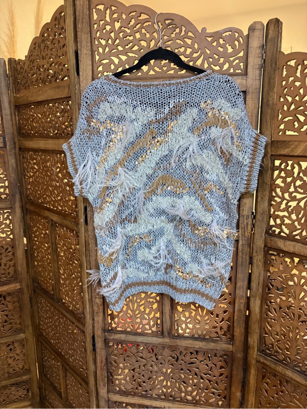 Brunello Cucinelli Gray Brown Knit Fringe Sequin Cardigan Sweater - Picture 7 of 7